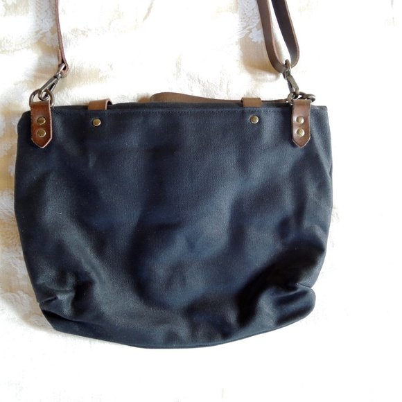 Dorayaky Emma Gray Waxed Canvas & Leather Tote Messenger Bag - Picture 9 of 12